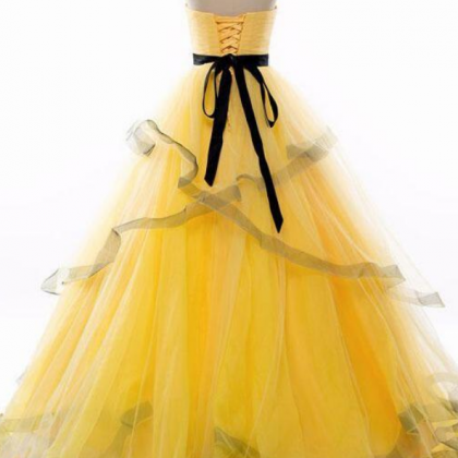 P1554 Fashion Yellow Tulle A Line Prom Dress Off..