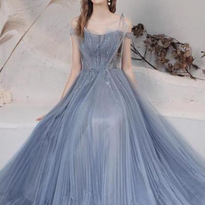 P1561 Blue Evening Dress, Off Shoulder Fairy..