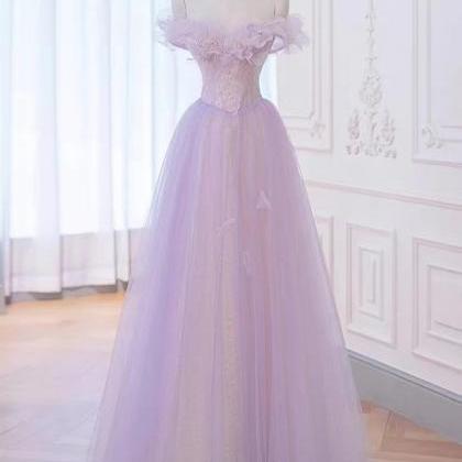 P1564 Purple Prom Dress, Off Shoulder Evening..