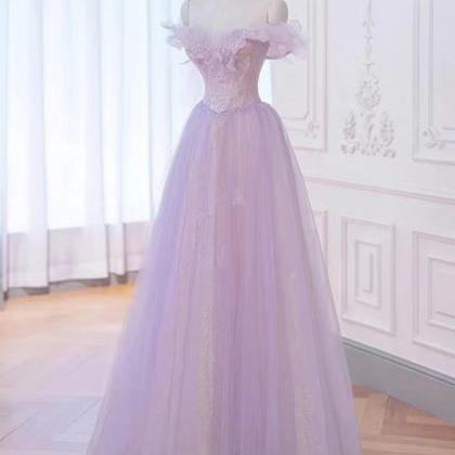P1564 Purple Prom Dress, Off Shoulder Evening..