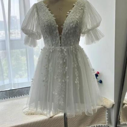 W1581 Short Wedding Dresses Ruched Tulle Puffy..