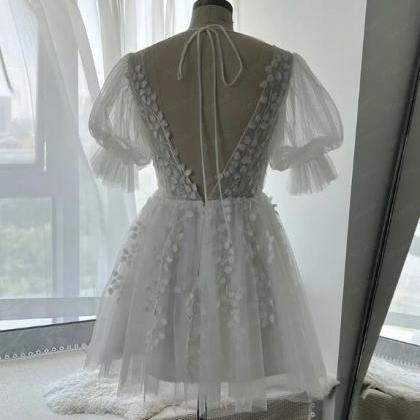 W1581 Short Wedding Dresses Ruched Tulle Puffy..