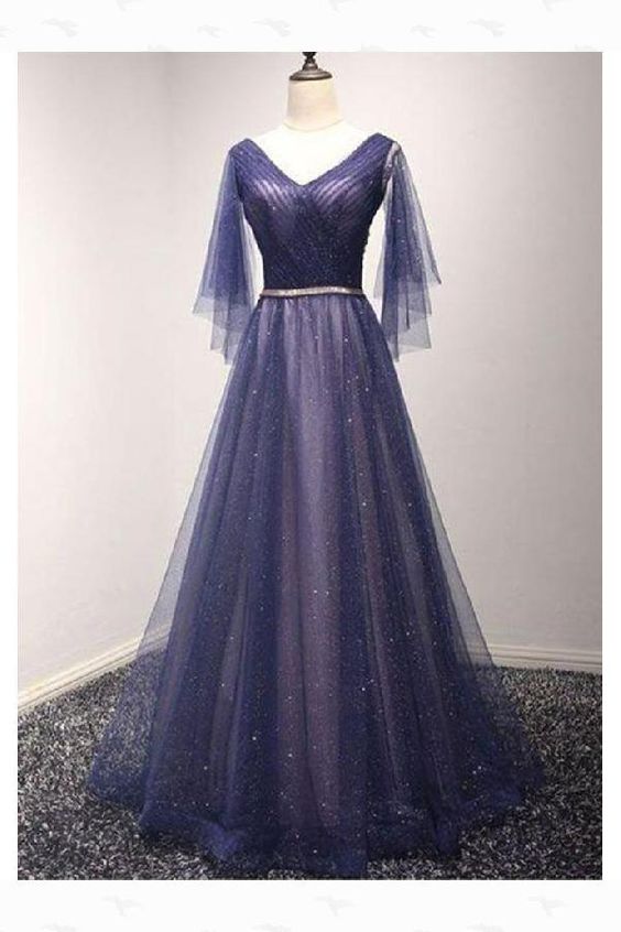 Long Prom Dresses, Navy Blue Prom Dresses, Tulle Prom Dresses, 2019 Prom Dresses.p12