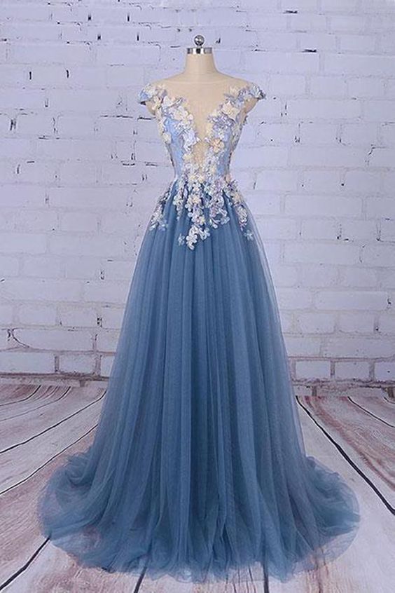 Chic Appliques Prom Dress, Sleeveless Prom Dress, Long Prom Dress,tulle Prom Dress.p07
