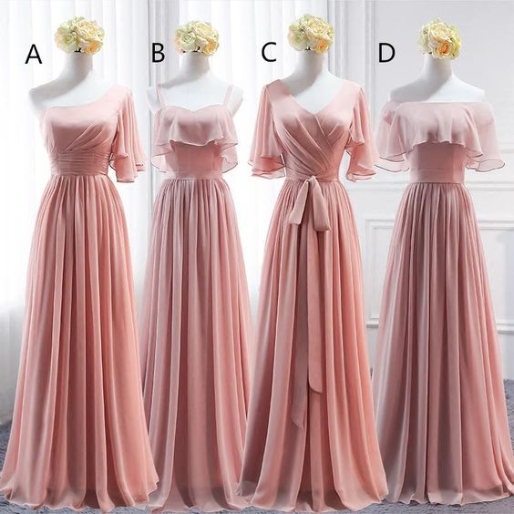 Pink Simple Chiffon A-line Bridesmaid Dress,floor Length Bridesmaid Dress.wb16