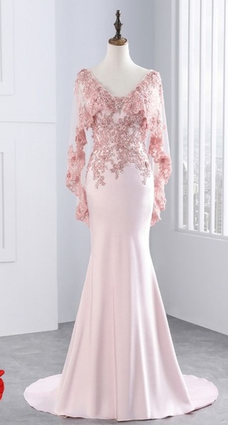 Lace Mermaid Prom Dress, Long Party And Gauze Shawl Formal Evening Dress.p97