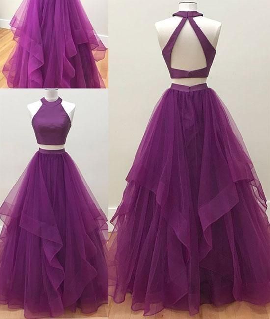 Simple Two Pieces Tulle Long Prom Dress,sleeveless Tulle Evening Dress.tp104