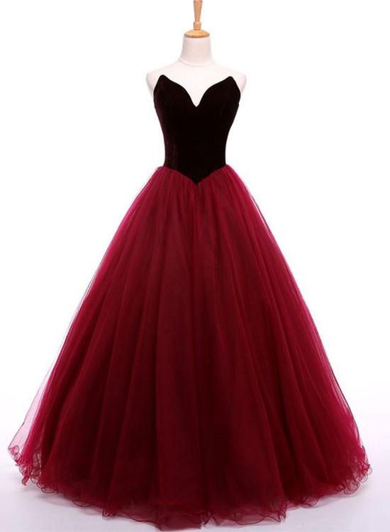 Off The Shoulder Velvet Long Tulle Prom Dress, A-line Formal Prom Dress,strapless Bridesmaid Dress.wb150