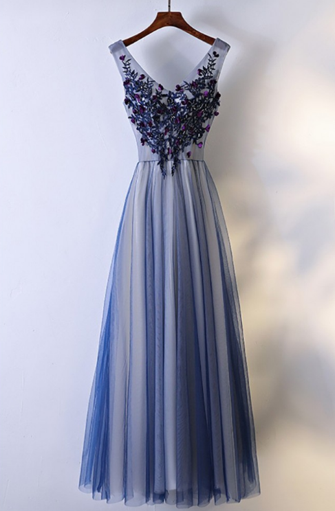 Navy Blue Appliques Organza With Beading Homecoming Dresses,a-line Sleeveless Homecoming Dresses.ph234
