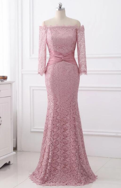 Pink Strapless Prom Dress,elegant Mermaid Evening Dress,off-shoulder Prom Dress,long Sleeve Formal Dress.st490