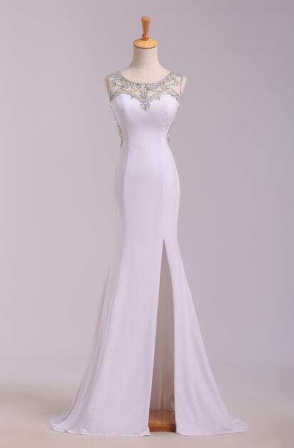 Charming Mermaid Satin Wedding Dress,elegant Sleeveless Floor Length Wedding Dress.exquisite Beaded Back Wedding Dress.w600