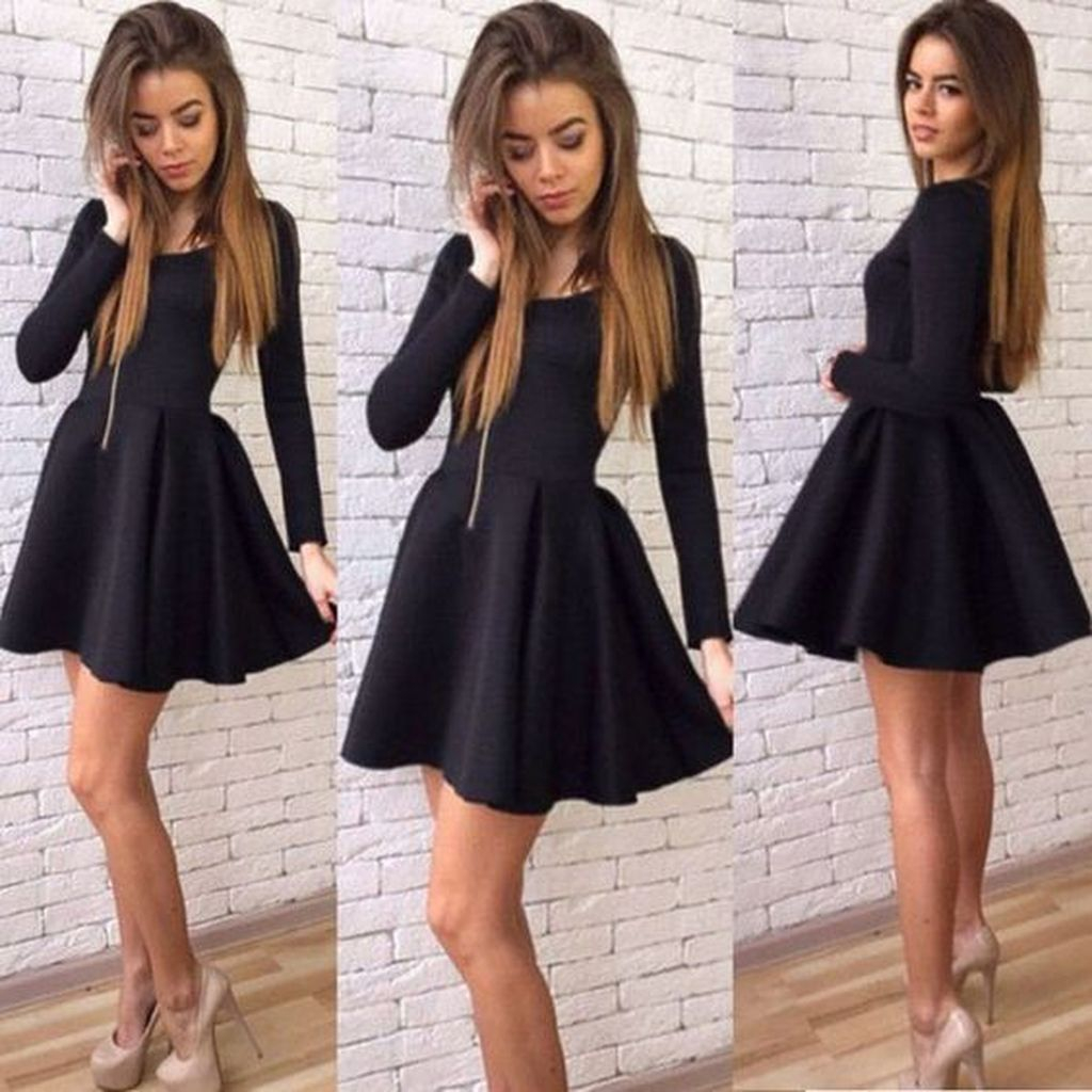 knee length black dresses with long sleeves
