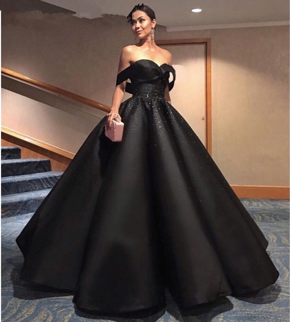 off the shoulder prom dress black