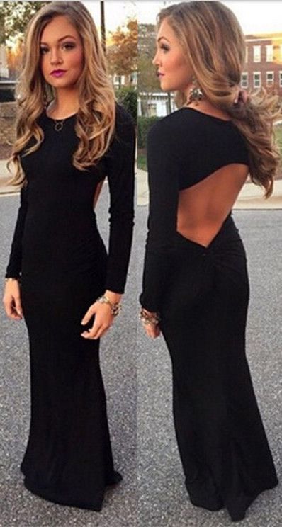 Black Long Sleeve Prom Dress Sexy Open Back Prom Dress Mermaid Prom Dress Elegant Floor Length Formal Evening Dresses Ls964