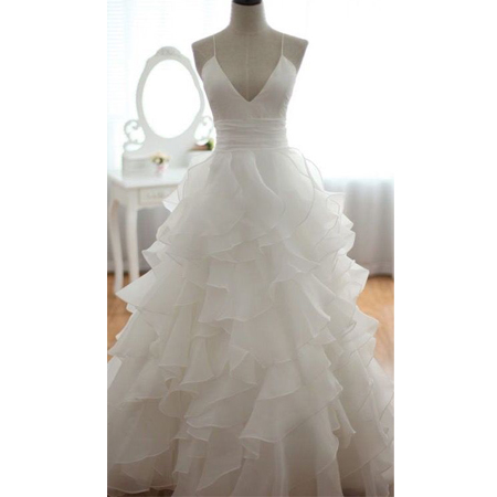 White A-line V-neck Prom Dress,simple Spaghetti Straps Prom Dress,layered Tulle Evening Dress.wh986