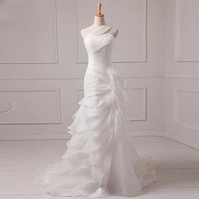 Organza Wedding Dress, Mermaid Layered Bridal Dress,pleated One-shoulder Wedding Dress,court Train Wedding Dress.w1065