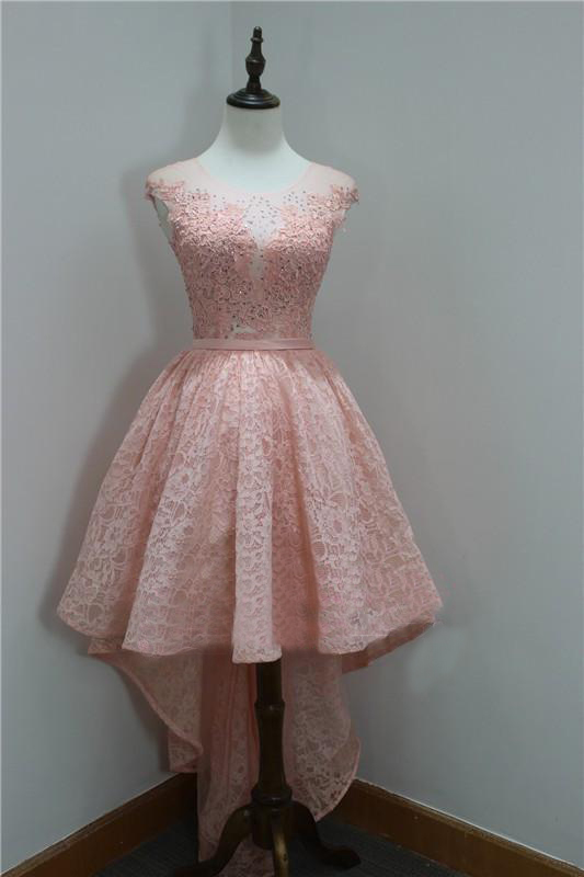 Pretty A-line Round Neck Homecoming Dress,high Low Lace Short Pink Homecoming Dress.hl1133