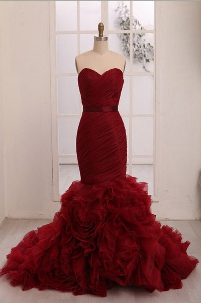Red Mermaid Long Formal Lace Up Prom Dresses,gorgeous Evening Dresses,sweetheart Strapless Evening Dresses.r1139