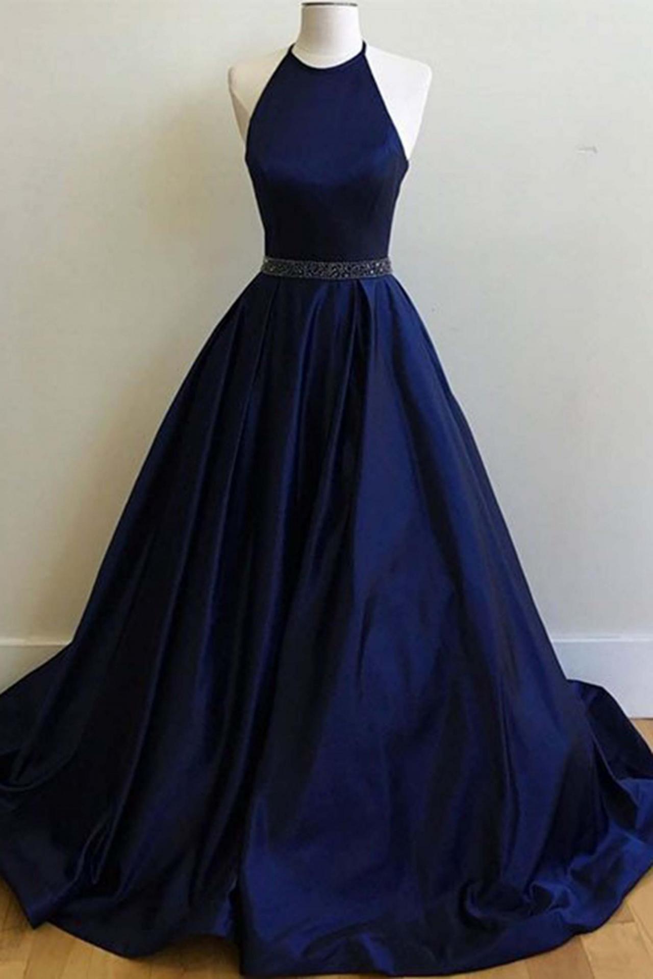 Charming Halter Satin Prom Dress,simple A-line Sleeveless Graduation Party Dresses,evening Dresses For Teens.p1168