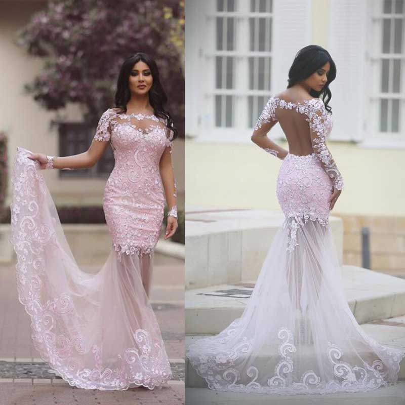 pink long mermaid prom dresses