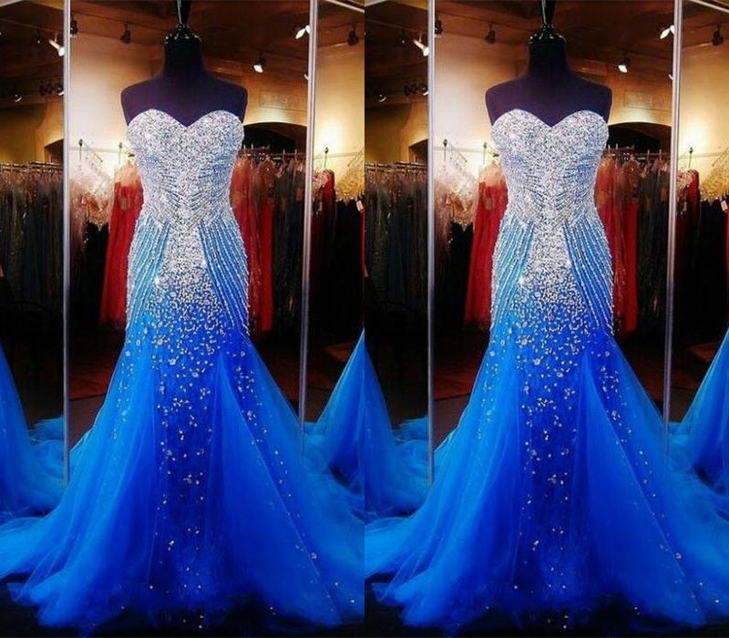 Royal Blue Beading Long Prom Dresses,charming Sweep Train Prom Dresses,sweetheart Prom Gowns,evening Dresses.st1189