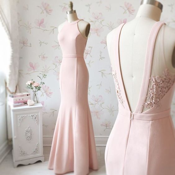 Light Pink Floor Length Party Dresses,sleeveless Open Back Evening Dresses,mermaid Prom Dresses.f1461
