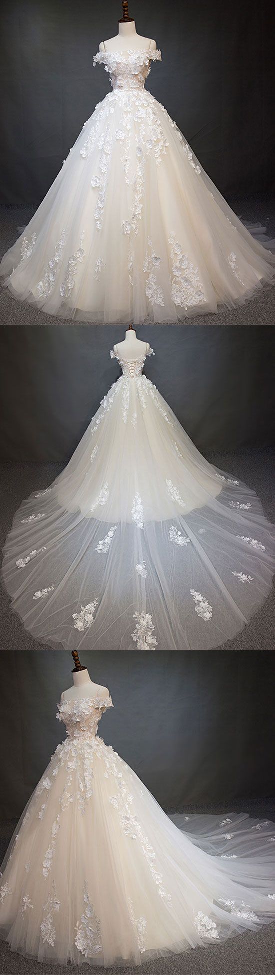 Off Shoulder Applique Long Sleeves Tulle Slit Dress White