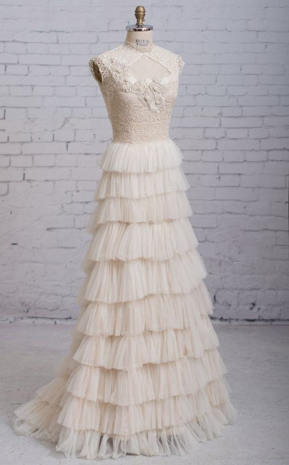 Charming A-line wedding dress,Victorian wedding dress, Vintage inspired wedding dress,high collar Lace Wedding Dress.W1482