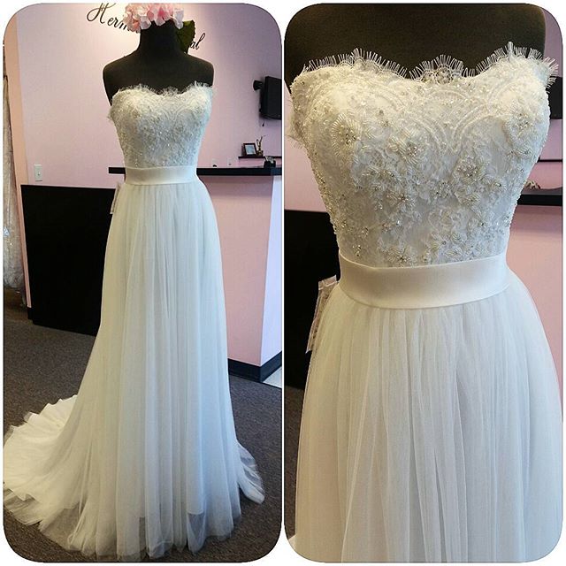 Strapless Lace And Tulle Wedding Dress,chiffon Bridal Gowns,w1444