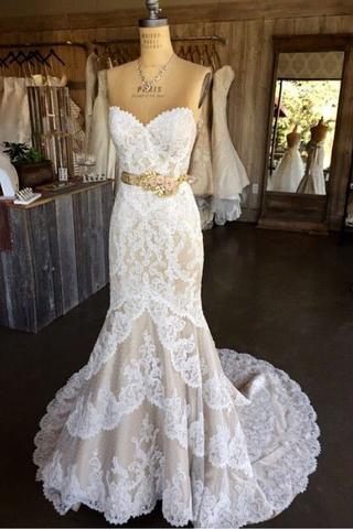 W1478 Mermaid Lace Wedding Dress,sweetheart Lace Wedding Dresses,long Wedding Gown,sleeveless Bridal Dress