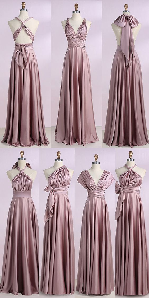 B1486 A-line V-neck ,blush Stretch Satin, Convertible Prom Bridesmaid Dress ,formal Evening Dress,custom Made