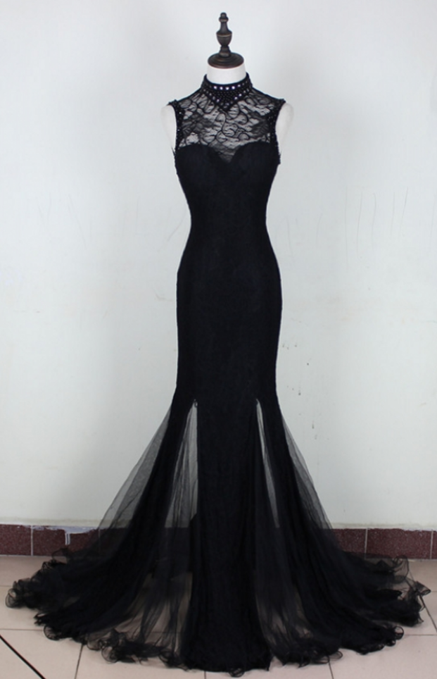 P1494 Halter Sheer Sleeveless Mermaid Long Prom Dress, Evening Dress Featuring Lace-up And Open Back