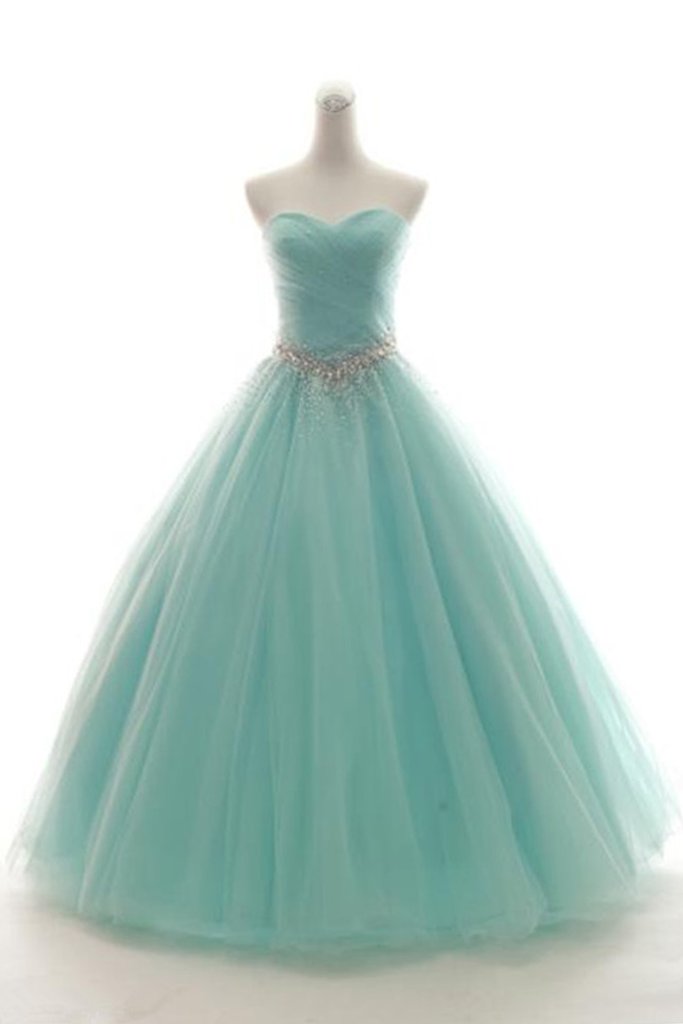 P1514 Sweetheart Neck Mint Tulle Sleeveless Floor-length Formal Prom Dress, Prom Gown