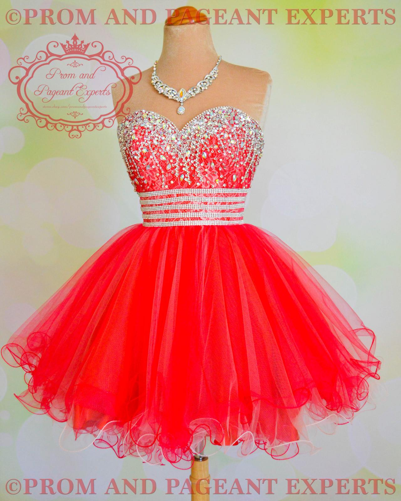 H1518 Sweetheart Tulle Homecoming Dresses,beaded Red Prom Dresses