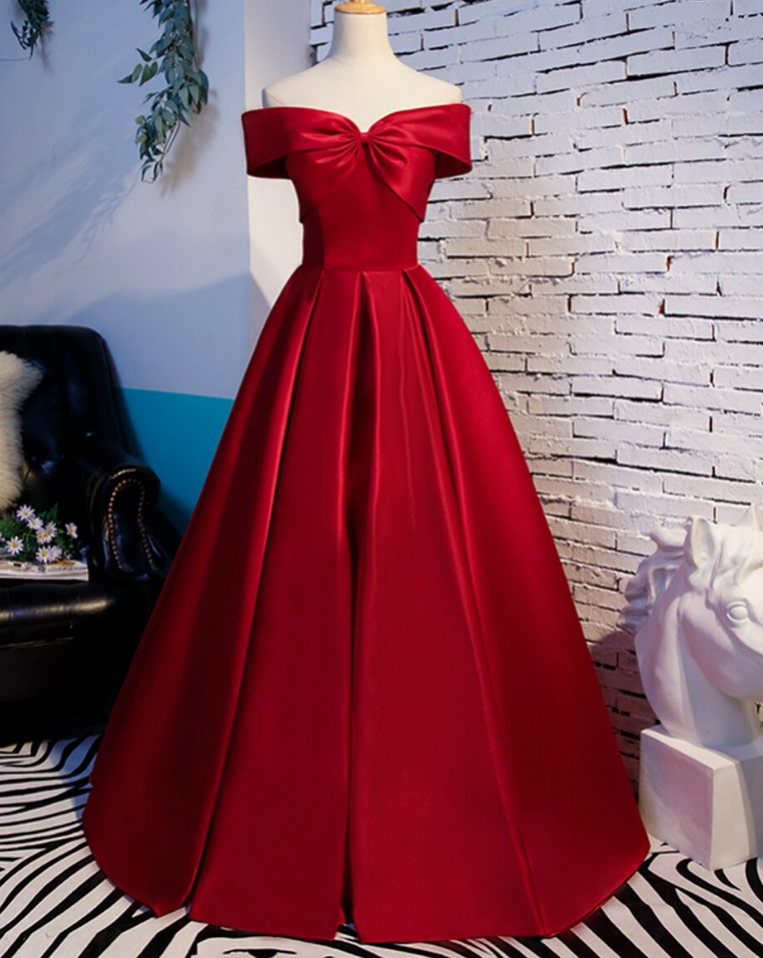 P1543 Simple Satin Off The Shoulder Prom Dress