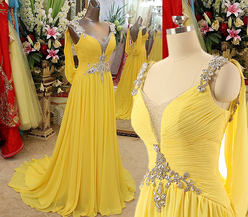 P1552 Long Prom Dress,chiffon Prom Dress,2023 Prom Dress,sequin Prom Dress,beaded Prom Dress,yellow Prom Dress,fashion Prom Dress,sexy Prom Dress