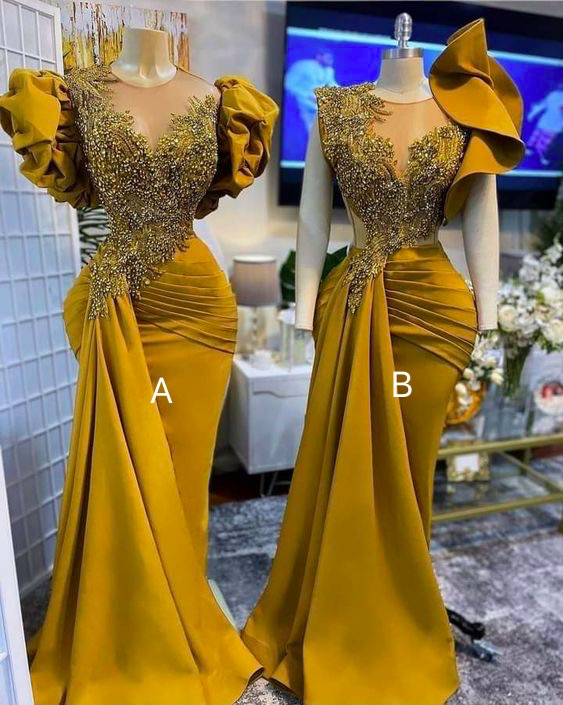 P1557 African Luxury Evening Dresses Long Mermaid Custom Make Beaded Lace Applique Elegant Formal Dresses Abendkleider Robe De Soiree Femme