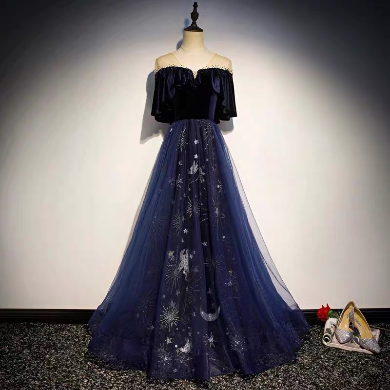 P1559 Navy Blue Formal Dress,elegant Prom Dress, V-neck Evening Dress,noble Party Dress,custom Made