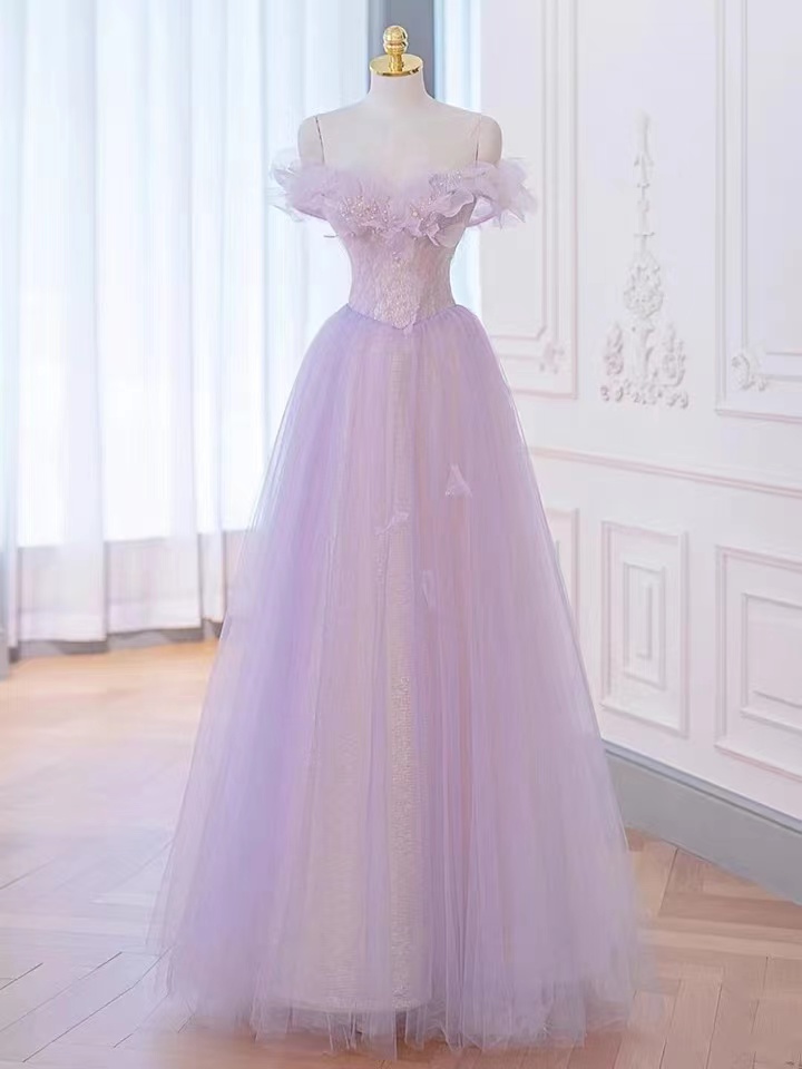 P1564 Purple Prom Dress, Off Shoulder Evening Dress,dream Party Dress,romantic Birthday Dress,custom Made