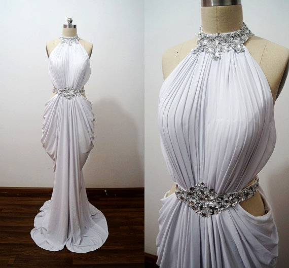 P1583 Sexy White Chiffon Halter Neckline With Beadings Prom Gowns, Prom Gown 2016, Sexy Prom Dresses, Evening Gowns