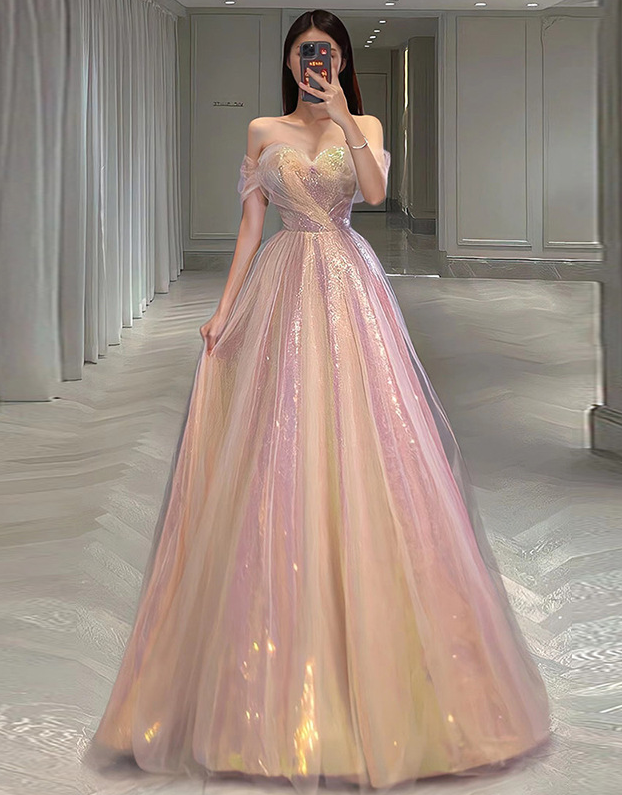 P1588 A Line Strapless Full Length Evening Dress Prom Dress Formal Dress