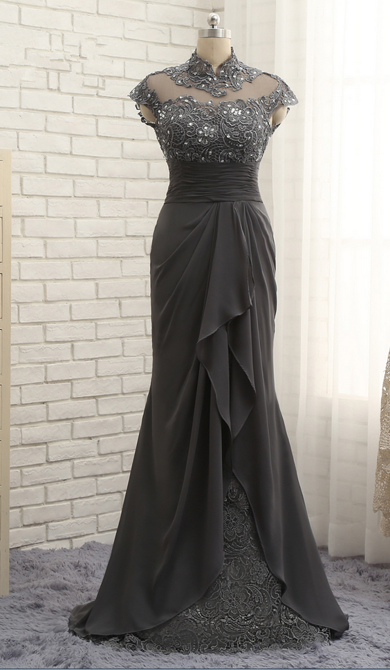 P1592 Gray Scale Bride's Mother Dress Mermaid Sleeve Lace Cape Town A Go-Slow Mother Married Marriage with Wedding Dresses