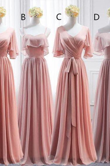 Pink Simple Chiffon A-line Bridesmaid Dress,Floor Length Bridesmaid Dress.WB16