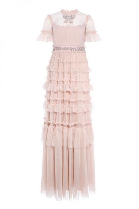 Pink High Collar Tulle Homecoming Dress,exquisite Tiered Tulle Homecoming Dress.ph42