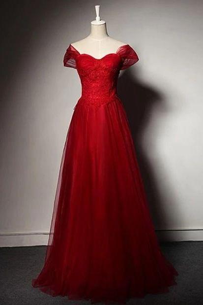 Cap Sleeve Prom Dress,long Evening Dresses,elegant Tulle Formal Dress.p127