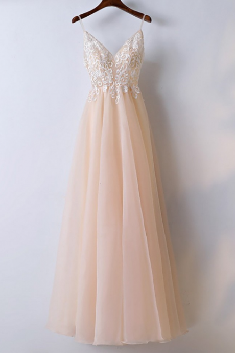 Champagne Spaghetti Straps Lace Homecoming Dresses,beautiful Tulle Long Homecoming Dresses.ph232