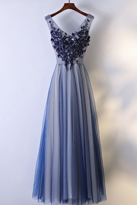 Navy Blue Appliques Organza With Beading Homecoming Dresses,a-line Sleeveless Homecoming Dresses.ph234