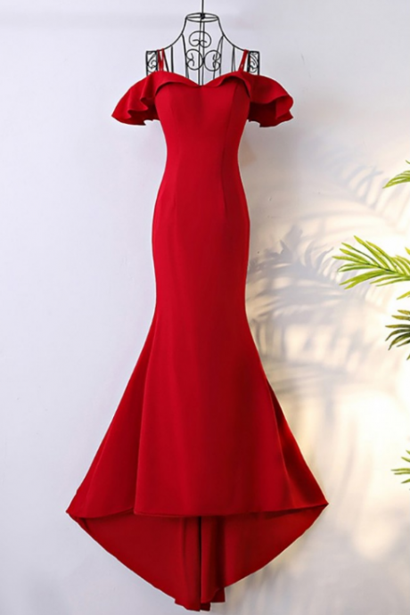 Red Off-the-shoulder Prom Dresses,charming Mermaid Long Formal Evening Dresses.r235