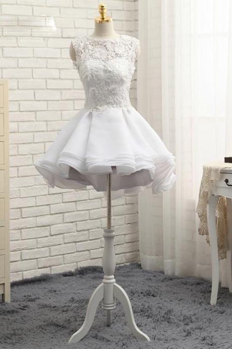 Cute Short Mini Organza Wedding Dresses,beautiful A-line Sleeveless Appliques Lace Wedding Evening Dresses.mn263
