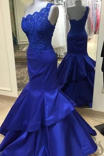 Navy Blue Floor Length Formal Dress,one Shoulder Sleeveless Evening Dress,open Back Prom Dress,mermaid Satin Prom Dress.f473
